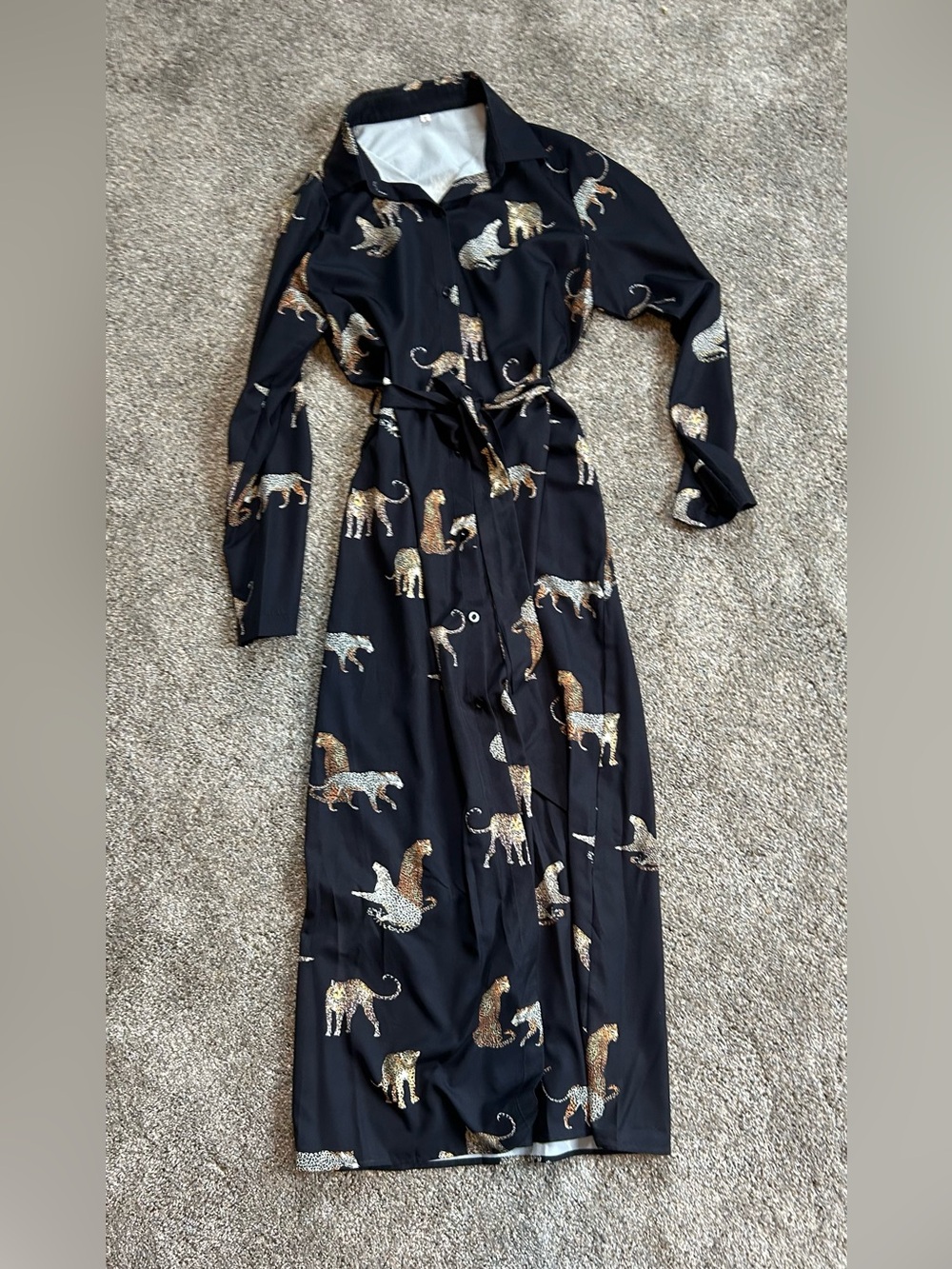 Black Animal-Print Long Shirt Dress